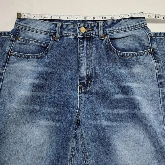 High-Waisted Wide-Leg Jeans Womens Medium Wash Relaxed Fit Denim - Picture 3 of 8